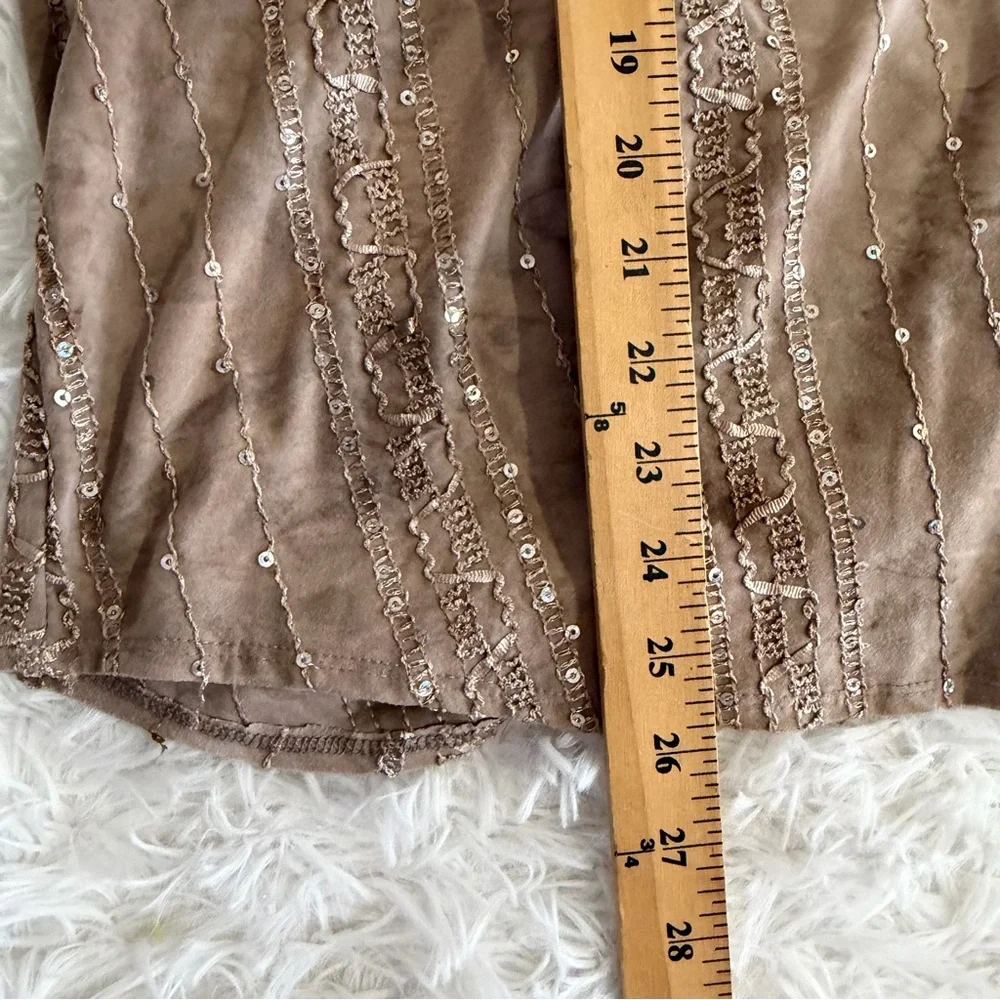 Cocomo Womens Tan Brown Rhinestone Marbled Top Size XL V Neck Pullover Office - Picture 6 of 7